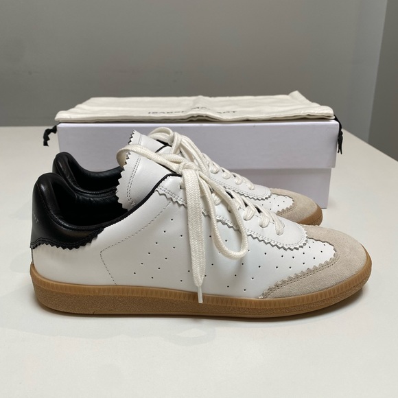 Isabel Marant Bryce Leather Sneaker in White/Black sz 38 New in Box - Picture 2 of 10